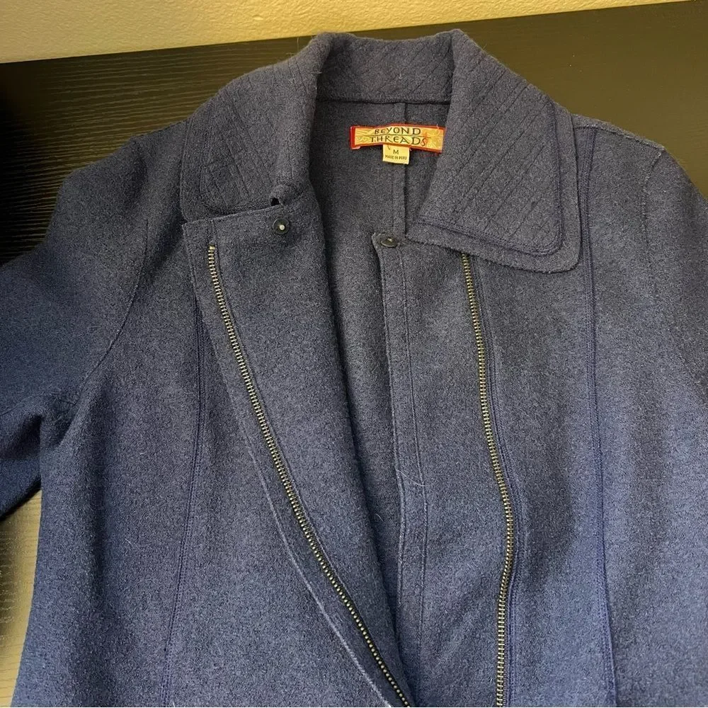 Beyond Threads Alpaca Wool Cardigan Zip‎ Up Sweater Blue Women’s Medium Peru